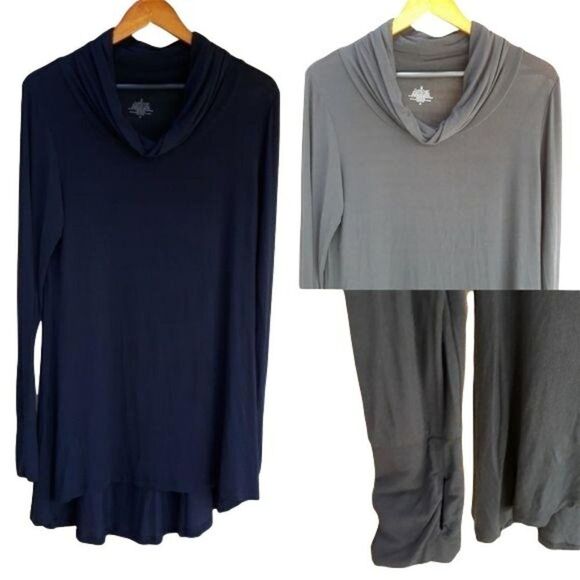 Cuddl Duds Jersey Knit Draped Scoop Neck Long Sleeve Tunic Shirt Dress Blk Sz M - Picture 2 of 10